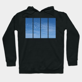 Cirrocumulus clouds in blue sky on sunny peaceful spring day. Water in a gaseous state in nature. The atmosphere of the earth. The effect of humidity on agricultural production. The symbol of freedom. Hoodie